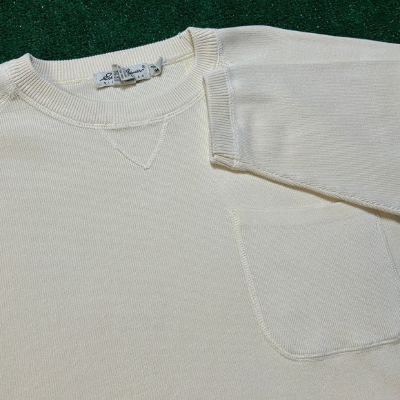 Eddie Bauer Sweaters - Vintage Eddie Bauer Ribbed Knit Crew Neck Pocket Sweater Cream Ivory Womens M